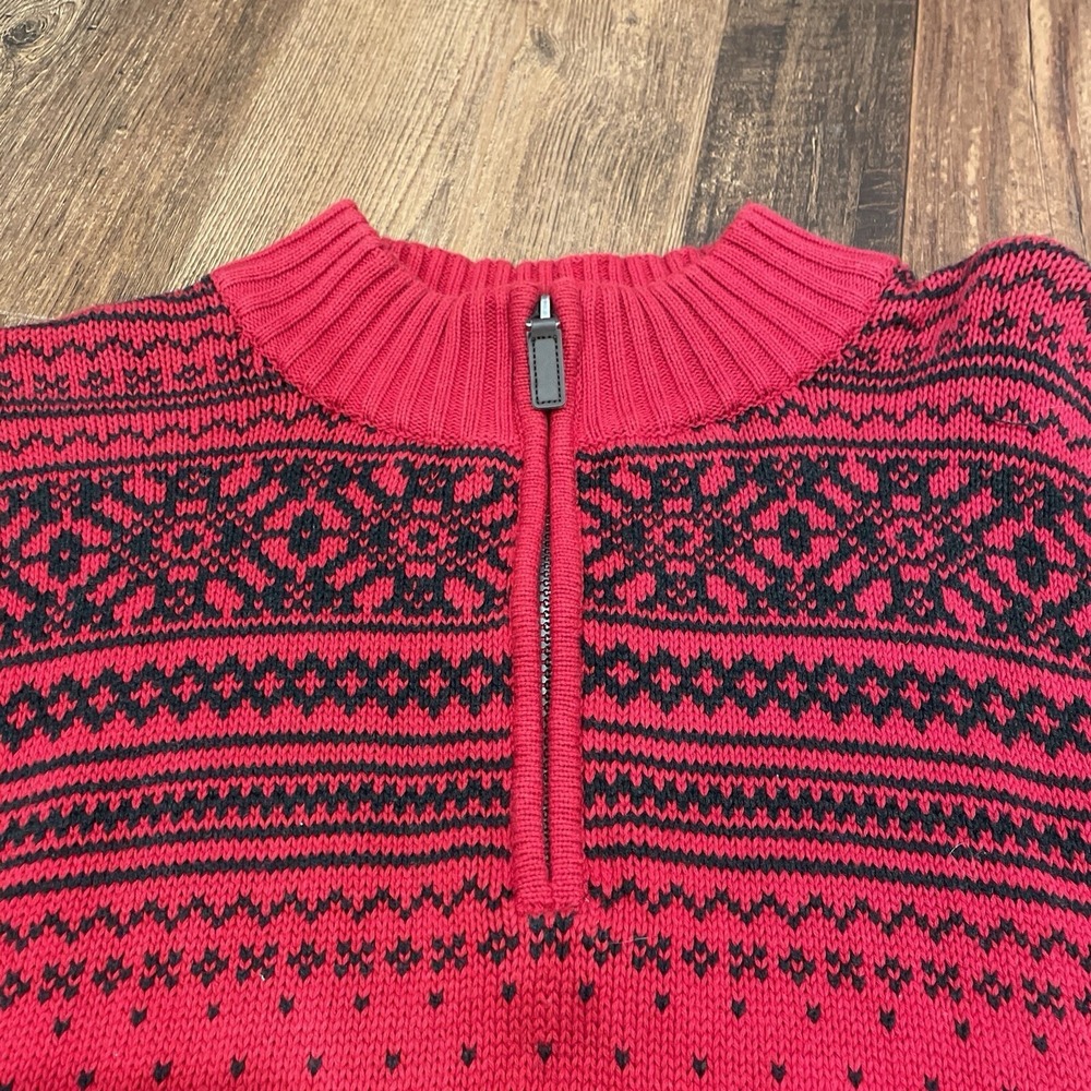 Chaps Sweater Adult Pullover Henley Neck Fair Isle Christmas 100 Cotton Red XL